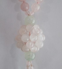 VINTAGE ROSE QUARTZ AVENTURINE KNOTTED BEAD LARIAT TASSEL NECKLACE ASIAN EXPORT
