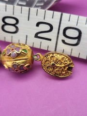 Vintage Chinese Export Round Cloisonne Bead Gold Gilt Necklace Purple Flower 29″