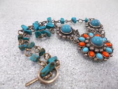 Tribal Boho Ethnic faux Turquoise Coral Cluster Medallion Choker Necklace