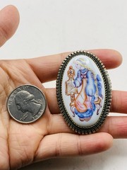 Vintage Silver Tone Russian Finift Hand Painted Porcelain The Snow Maiden Brooch