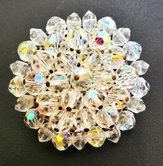 Vintage AB Crystal Beaded Expansion Bracelet – Clip Earrings – Brooch/Pin Set