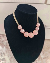 Kenneth Cole Pink Chunky Statement Lucite Beads Gold Tone Boho Chic Necklace EUC