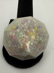BIG Confetti Resin/Lucite Cocktail Ring Silver Tone Size 8.5 Can Adjust Smaller