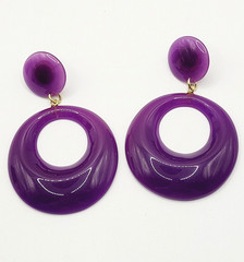 Purple Curvy Hoop w Button Stud Retro Style Vtg 1980s Costume Pierced Earrings