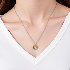 14K Solid White Gold Lab-Created Yellow Spinel Sun Pendant Necklace, 0.2 CTW