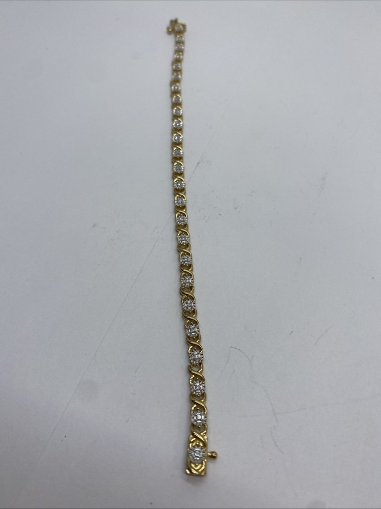 Sterling Silver Gold Vermeil Lab Grown Diamond Tennis Bracelet 7″