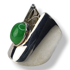 Argentium Silver 935 and Jade Statement Ring Size 10.25 Signed