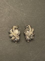 Large WEISS Smoky Gray Clear Crystal Rhinestone Brooch & Clip Earrings SET