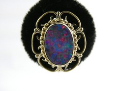 Antique ARA Art Deco 9k Yellow Gold Opal Doublet Screwback Earrings 4.3g .75 In