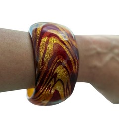 Vintage Resin Glitter Swirl Bangle Bracelet Red Gold Chunky Retro 70s 90s Y2K