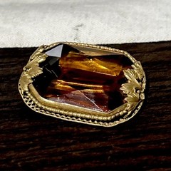 Vintage Nouveau Signed Czech Topaz Amber Glass Open Bezel Set Brooch Pin Amazing