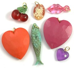 Jewelry Lot Vintage Heart Charm Fish Necklace Pendant Lips Cherry Plastic Resin