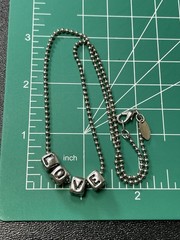 THE LIMITED Signed VTG 16” LOVE Block Beaded Charm Silver Tone Chain Necklace