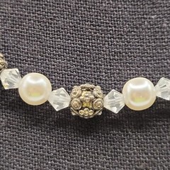 Artisan Made Faux Pearl Crystal Ornate Metal Bead Vintage Necklace 16 Inch