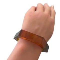 Vintage Hexagon Bakelite Bangle, Geometric Marbled Brown Bracelet, 0.5″ Wide