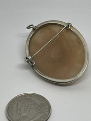 Vintage Carved Shell Rose Cameo Brooch Pendant High Relief 800 Silver Frame