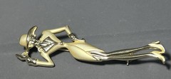 Vintage AJC Fashion Lady in Suit and Hat Brooch Gold Tone Pin 2 7/8 inch