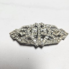 Vintage Rhinestone Pot Metal Geometric Brooch Pin Clear Crystal Retro
