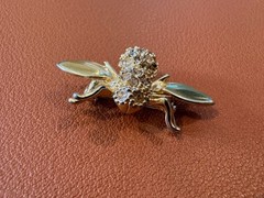 Vintage St. John Gold Tone Metal Bee Pin / Brooch w/ Inset Pave Crystals