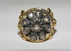 Antique Georgian 1.20CT (Est.) Rose Cut Diamond Filigree Ring 19K Gold S-5.5