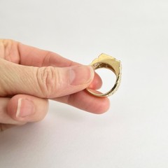 Vintage 1980’s Men’s Diamond Flat Top Nugget Ring 14K Yellow Gold, 9.38 Grams