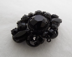 Vintage REGENCY Japanned Jet Black Rhinestone Pin Pendant Brooch Signed Mourning