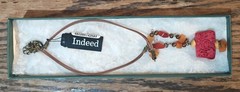 Vintage Marshall Fields Carved Cinnabar Pendant Necklace Asian Lacquer Boxed Tag
