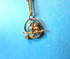 Owls necklace birds on branch pendant pair of owls pendant Gold Owls Necklace