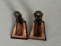 Vintage MATISSE Earrings Bronze Frame Green Inset Speckled Clip On Jewelry