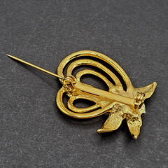 Heart Modernist Abstract Faux Pearl Rhinestone Open Metal Gold Tone Brooch Pin