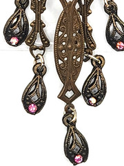 Vtg. Banana Bob Art Deco Style Dangle Earrings Pink Enamel Pink Rhinestones
