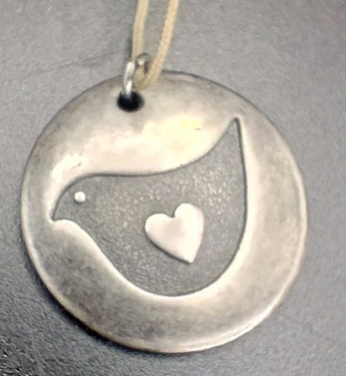 Hallmark Silver Tone Sparrow Bird Heart Round Pendant Cord Necklace 18 inch