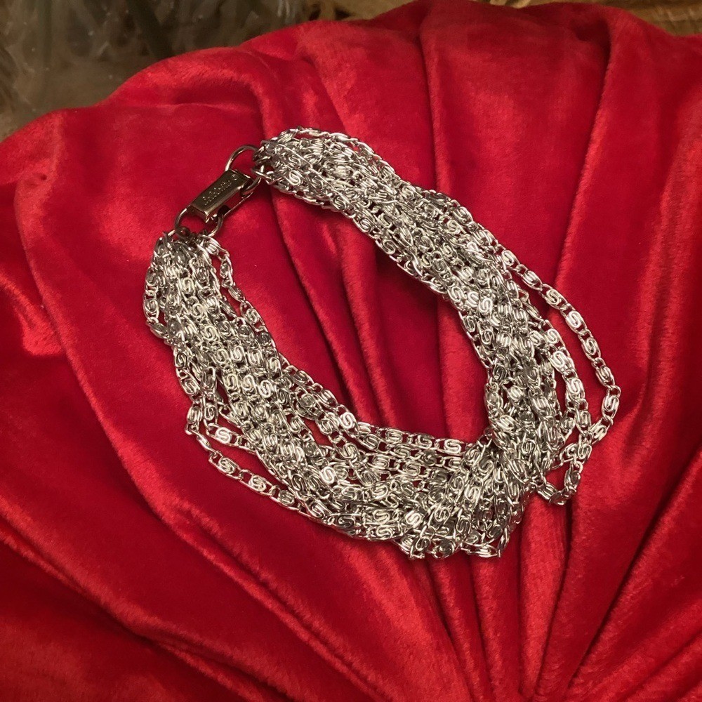 Vintage 70s CELEBRITY Silver Tone 12 Strand Bracelet