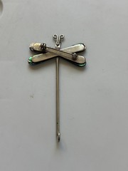 Mexican Abalone Dragonfly Brooch Pin Alpaca Silver Vintage 3.5″