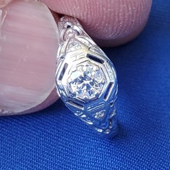 Original EARTH MINED DIAMOND Deco Engagement Ring 18K WHITE GOLD Solitaire S 6