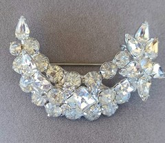 Vtg Juliana Style Crystal Moon And Stars Rhodium Plated Brooch