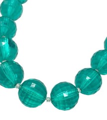 Vintage Teal Single Strand Necklace 25” Faceted Acrylic Beads Hook Closure