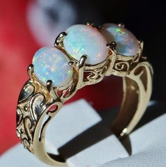 14k yellow gold ring 1.25ct Australian fiery opal size 5.75 antique 3.8gr N3005D
