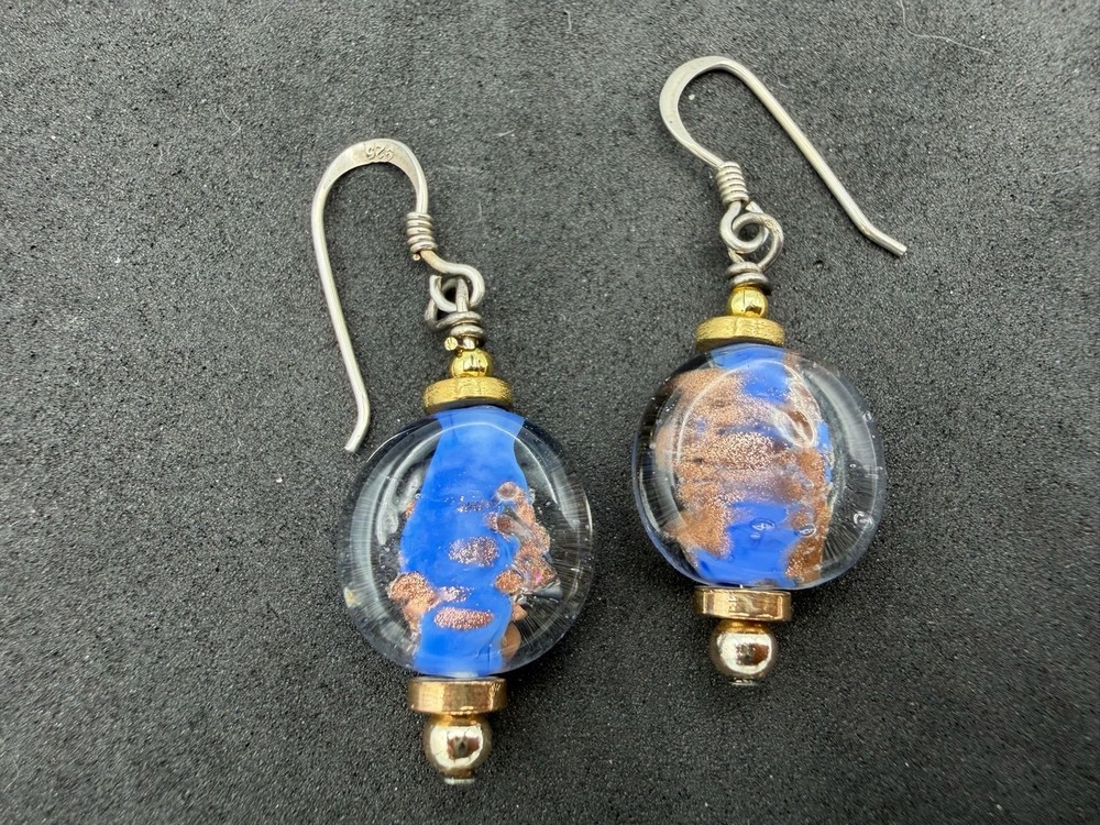 4.63g Vintage Sterling Silver 925 Earrings Blue Clear Beaded Dangle Drop M