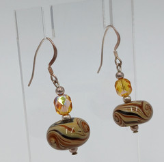 925 Lampwork Glass Bead Earrings 1.25in Sterling Silver 5gtw Brown Cream Swirl