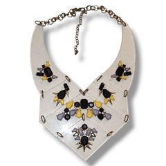 Stradivarius Clear Lucite Bib Statement Necklace Black Yellow Lavender VTG