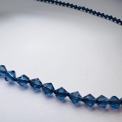 Vintage Faceted Blue Glass Bead Necklace and Handmade Earring Set Boho Hippie
