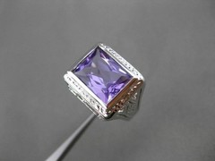ANTIQUE LARGE 4.00CT AAA AMETHYST 14KT WHITE GOLD FILIGREE 3D SQUARE RING #24124