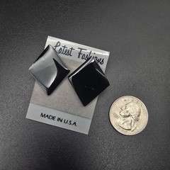 Black Enamel Diamond Shape Stud Earrings Vintage 1980s NOS On Card