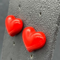 Puffy Heart Pierced Earrings Stud Red Acrylic Valentine Love Retro Cute Cottage