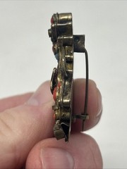 Scarce Vintage 1930s Nepalese Tibetan Brass Coral Turquoise Foo Dog Brooch