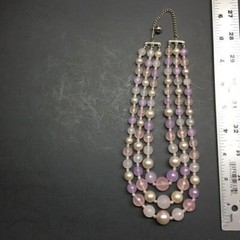 Graduated Triple Strand Necklace Lilac Purple Pearl Silver Round Faceted Vintage