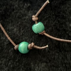 Vintage Engraved/Painted Pendant Strung On 24” Leather Cord-2Wood Beads on Ends