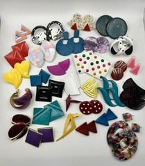 Vintage 80s 90s Colorful Earrings Lot 30 Pairs Pierced