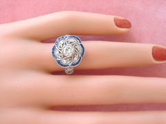 Floral Cocktail Art Deco Style Ring 2.1 Ct Simulated Diamond 14k White Gold Over